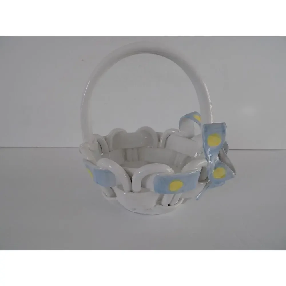 Intrada Italian ceramic woven basket polka dot bows